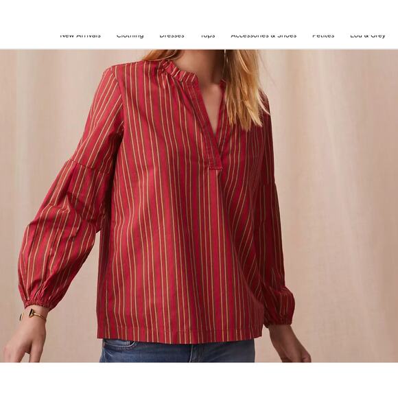 LOFT Lou & Grey Striped Poplin Boho Top, M - Picture 1 of 6